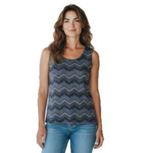 California JKLA Women’s Tank Top XL Blue Zig Zag Metallic Stretch Scoop Neck